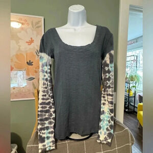 Free People Gray Tie-Dye Long Sleeve Tee